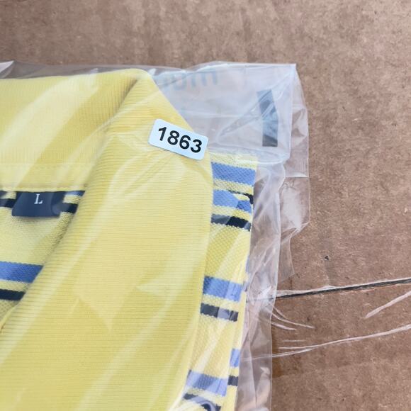 Polo Golf 100% Pima Cotton Polo Shirt Men Large Yellow Blue Stripe Short Sleeve - Picture 8 of 8